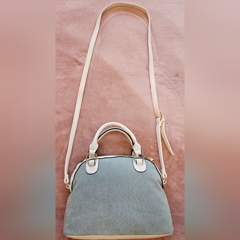 Juicy Couture Denim Heritage Satchel Blue & White with Heart Charm - Picture 5 of 11